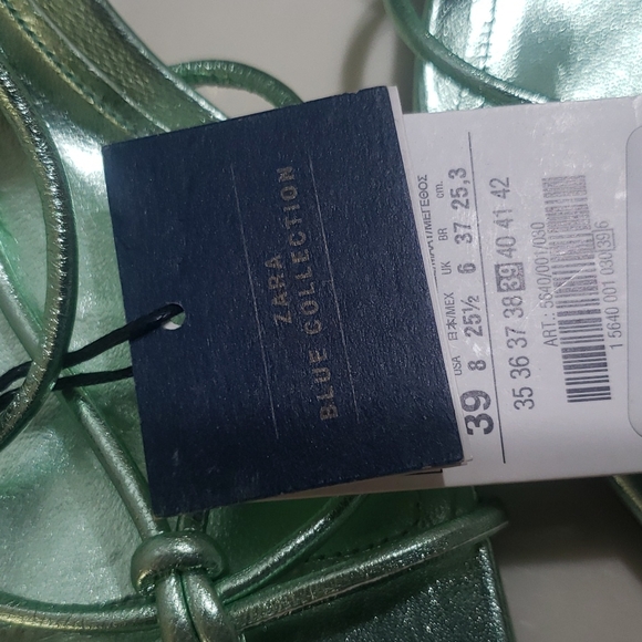 ZARA BLUE COLLECTION GREEN METALLIC LEATHER HEELS - Picture 9 of 12